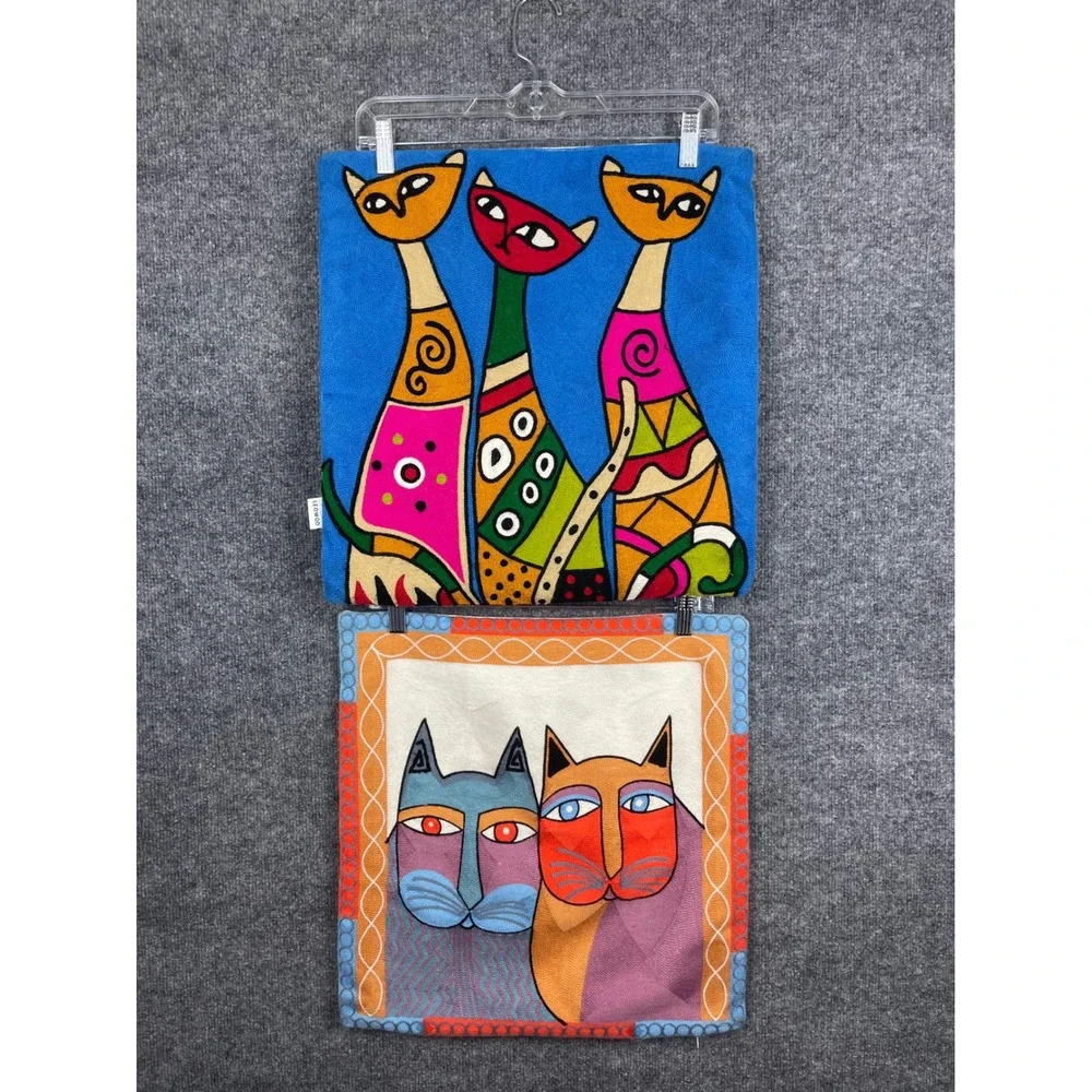 Leowoo Cat Pillow Covers Set of 2 OS Multicolor Excellent Embroidered Folk Art